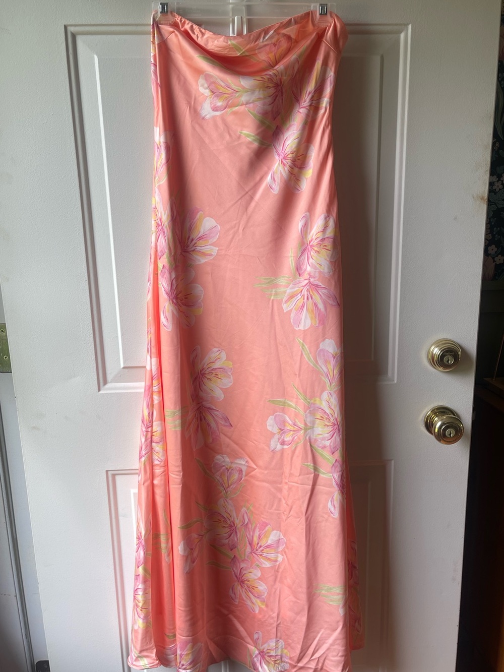 NWT Paper Hearts Coral Silk Floral Strapless Dress
